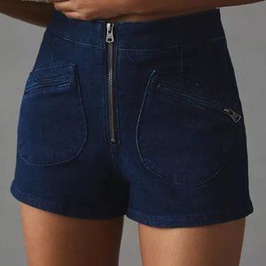 Maeve By Anthropologie Dark Denim Moto Shorts High Rise Zipper Fly 28